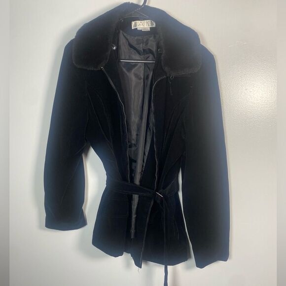 Jackets & Blazers - Y2K Vintage Elegant Black Velvet Trench Coat Fur Hood